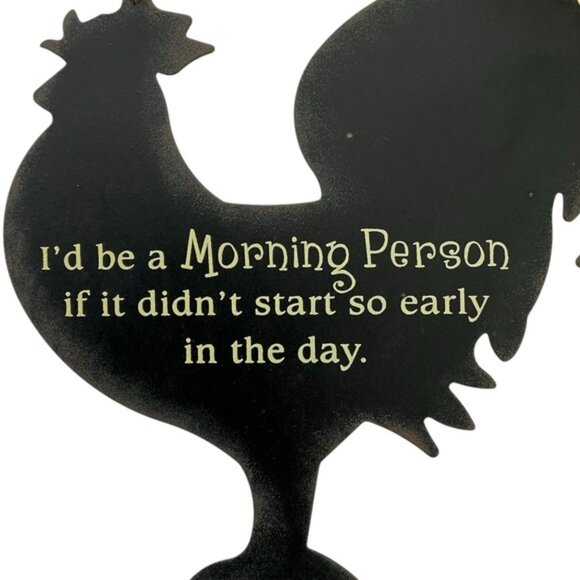 Metal Rooster Hanging Metal Wall Sign Morning Saying Primitive Farmhouse Black - Picture 2 of 14
